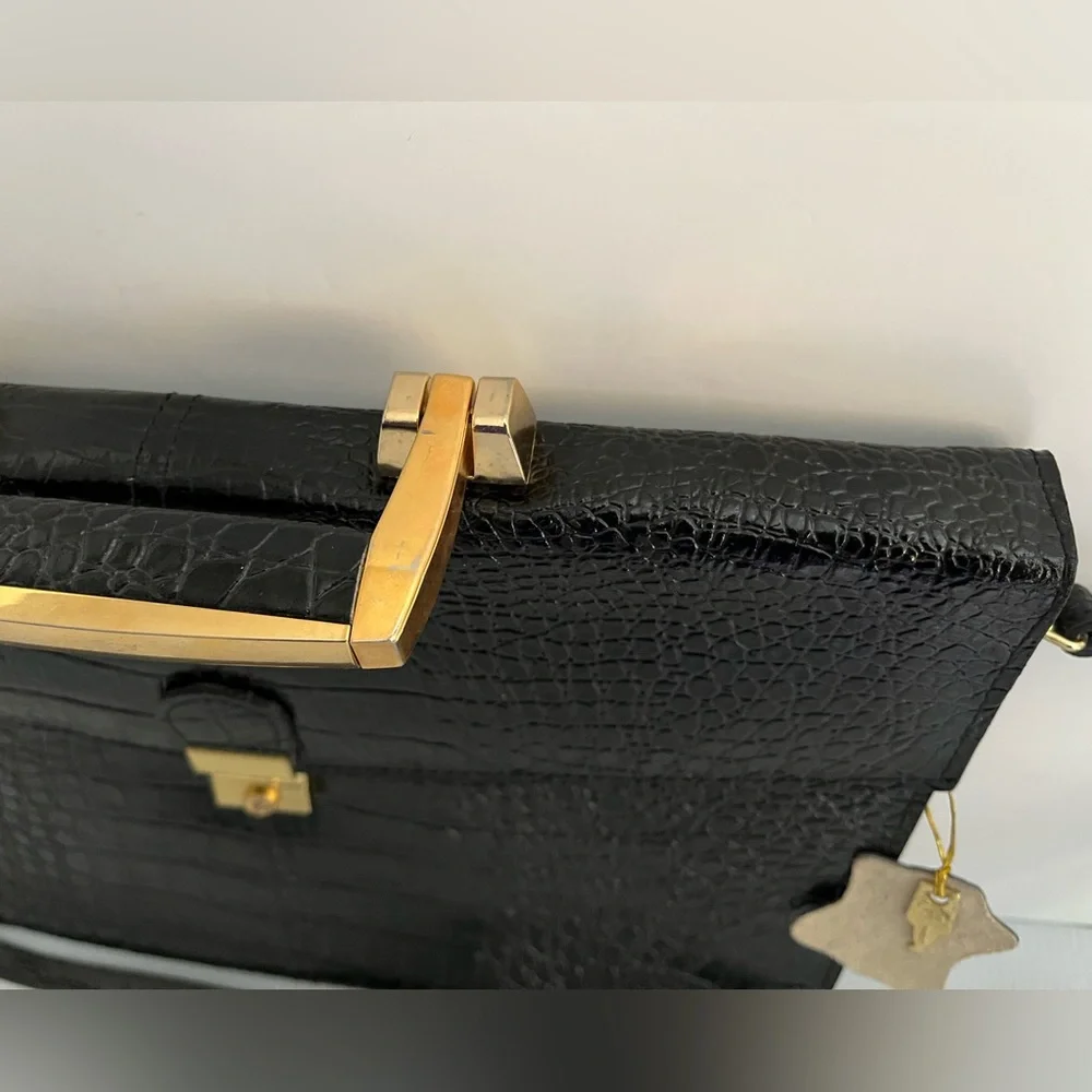 Vintage Genuine Reptile Embossed Patent Leather Small Briefcase/Shoulder Bag - Picture 15 of 16